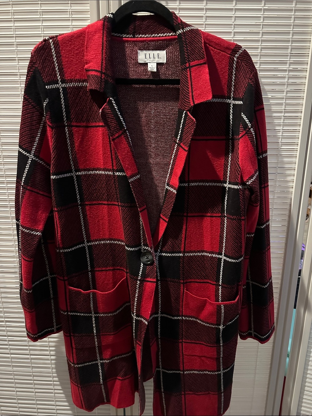 ELLE Red Plaid Single-Button Blazer Coat
